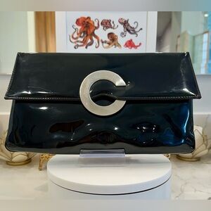 VTG Block - Black Patent Leather Clutch - Oversized Silver C Closure G-VGVC
